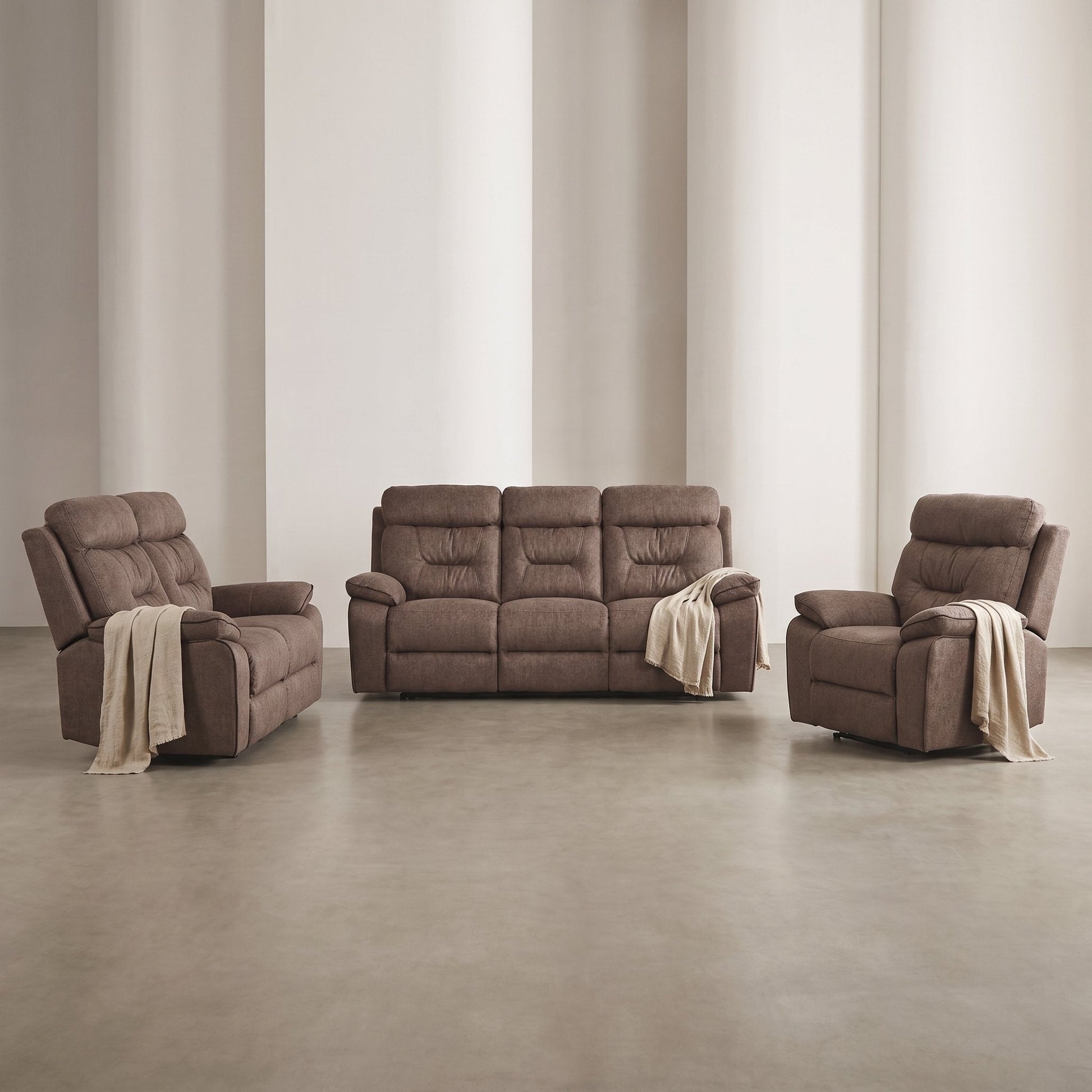 Foster Brown Fabric Electric Recliner 3+2+1 Seater Sofa Set - Furniture Instore