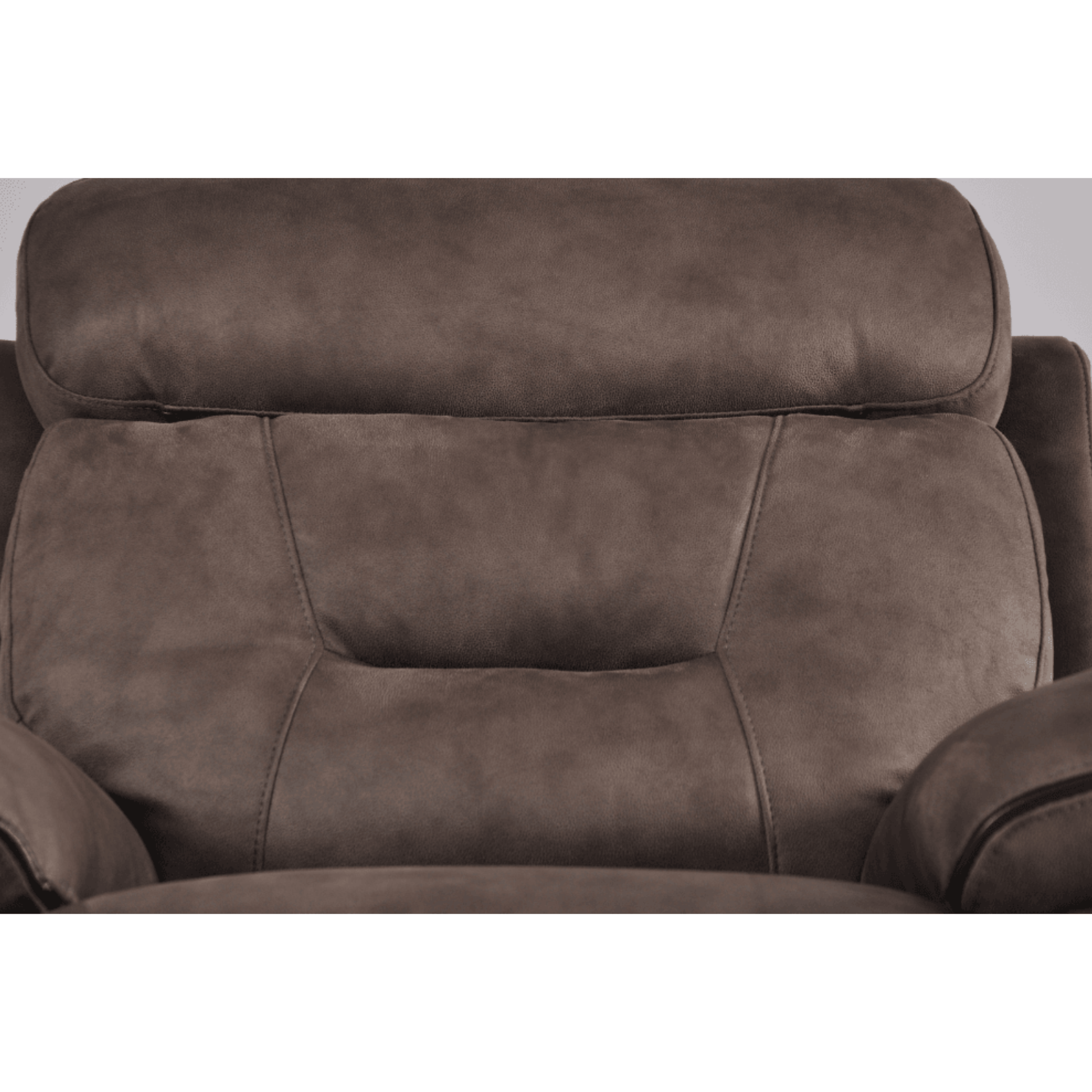 Close-up of a brown recliner chair with a white background