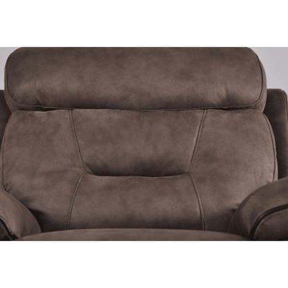 Close-up of a brown recliner chair with a white background