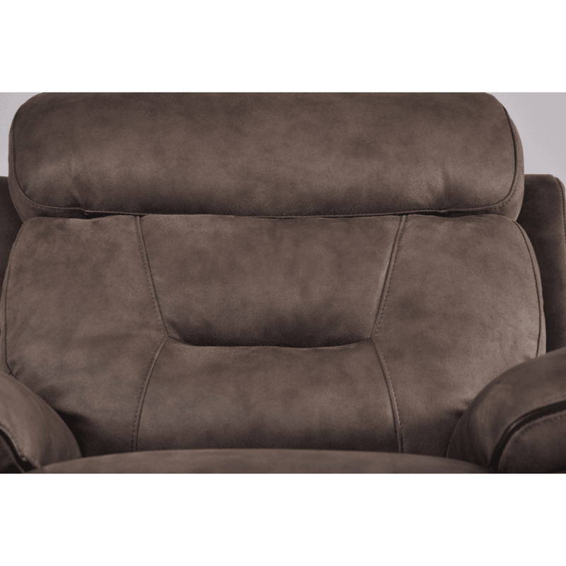 Close-up of a brown recliner chair with a white background