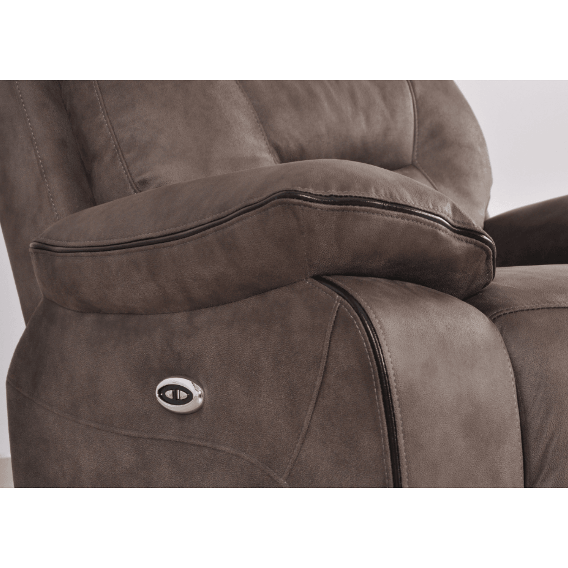 Brown recliner chair with control panel on a white background