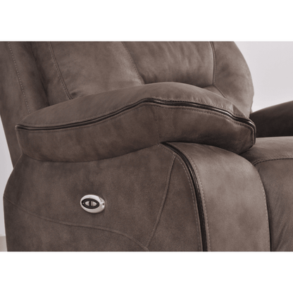 Brown recliner chair with control panel on a white background