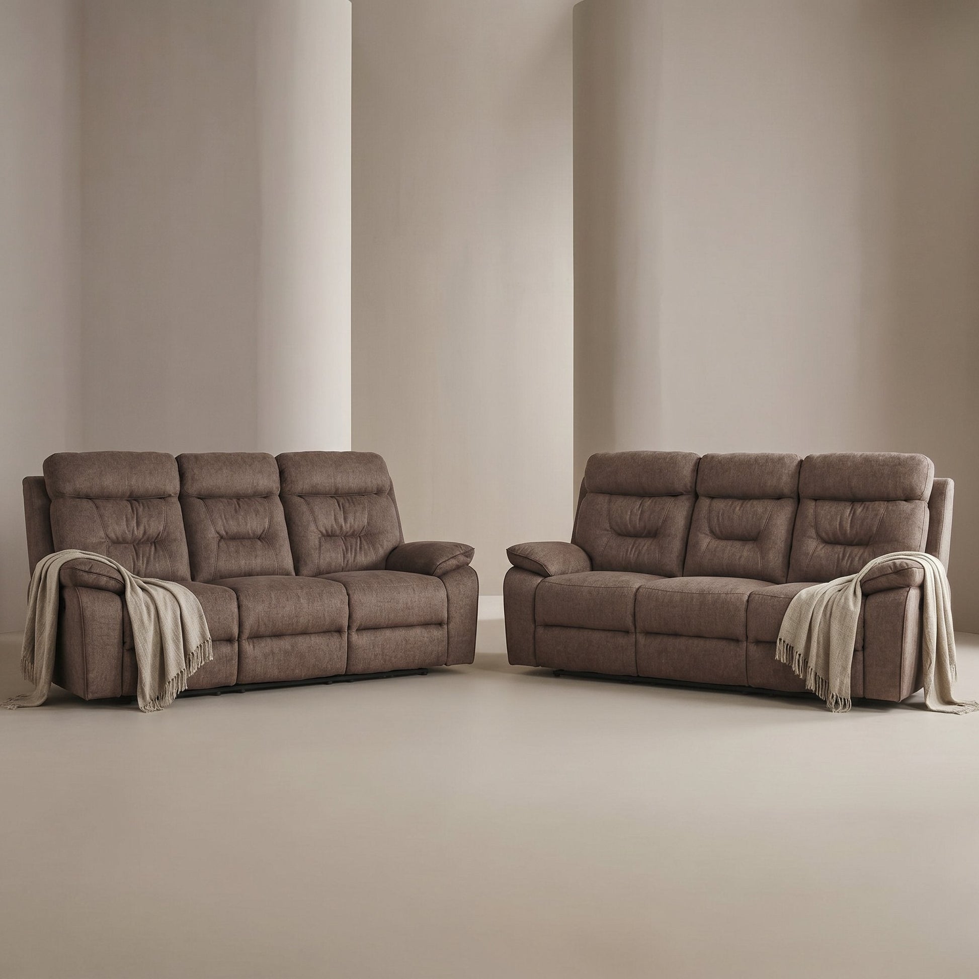 Foster Brown Fabric Electric Recliner 3+3 Seater Sofa Set - Furniture Instore