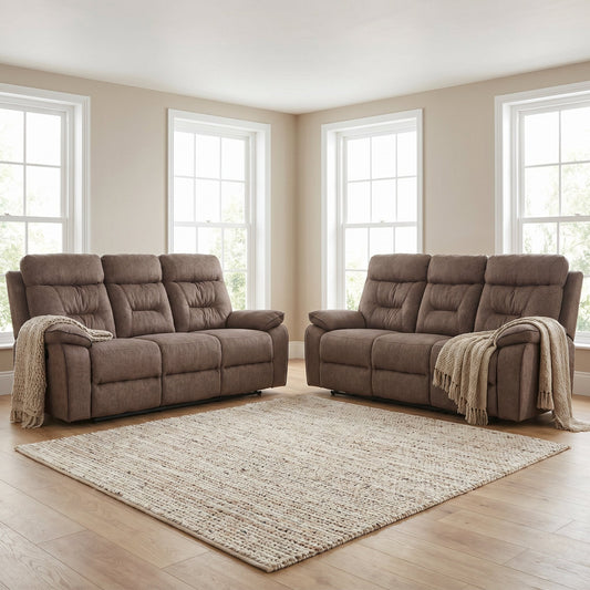 Foster Brown Fabric Electric Recliner 3+3 Seater Sofa Set - Furniture Instore
