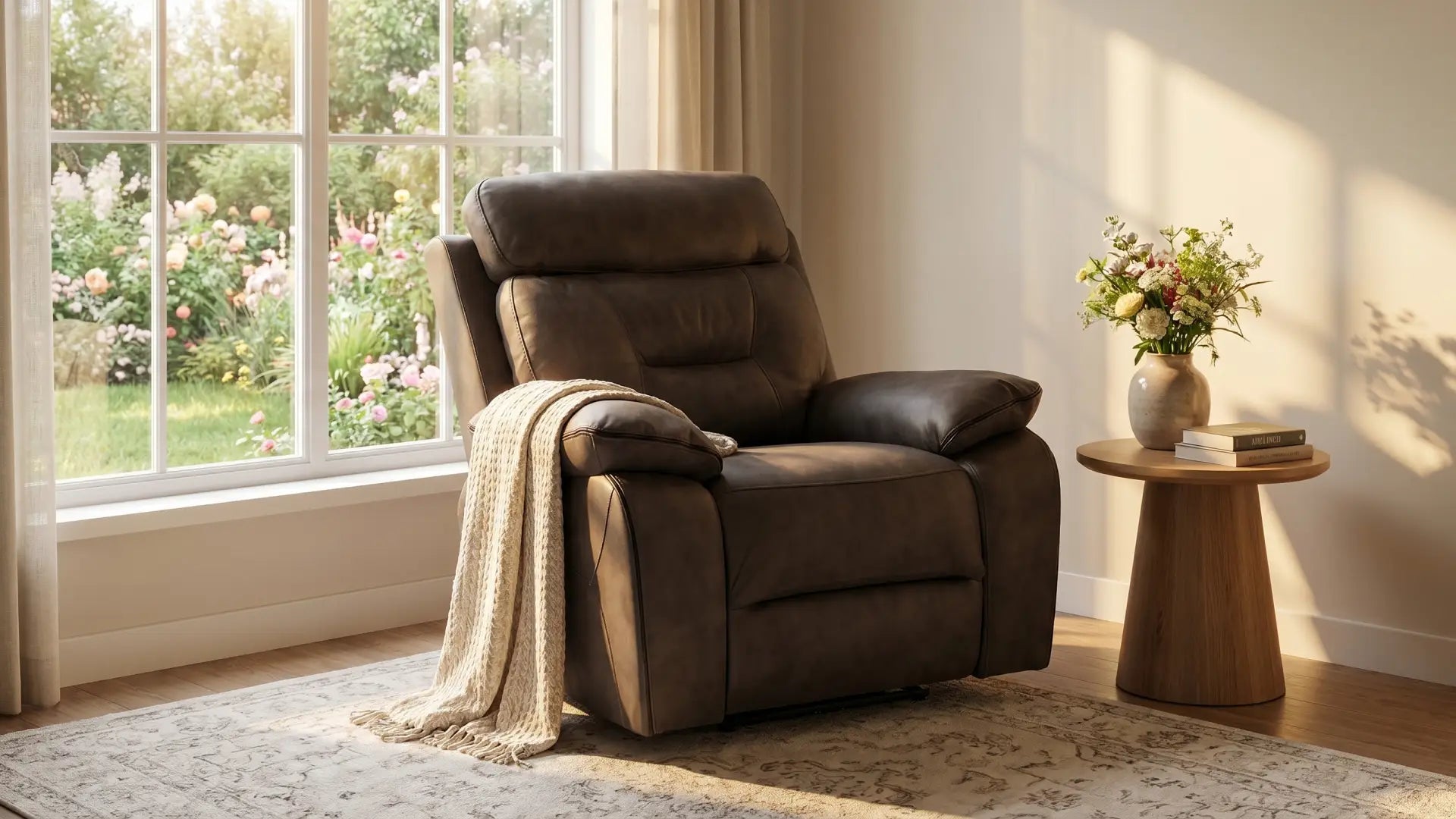 Foster Brown Fabric Electric Recliner Armchair - Furniture Instore