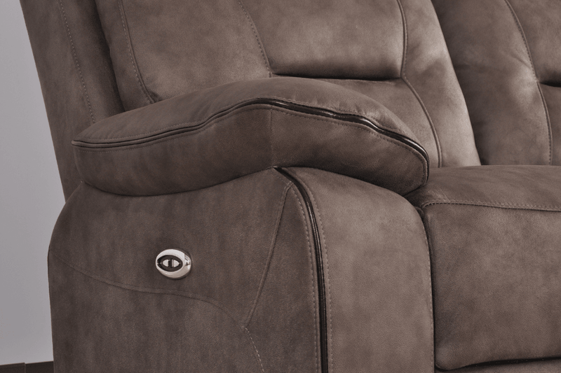 Close-up showing fabric and stitching on the Foster Brown Recliner Armchair – FurnitureInStore
