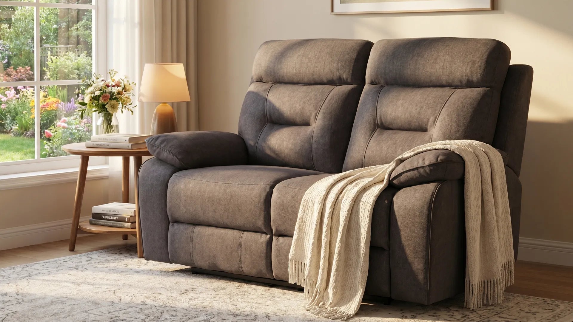 Dark grey fabric electric recliner 2 seater sofa