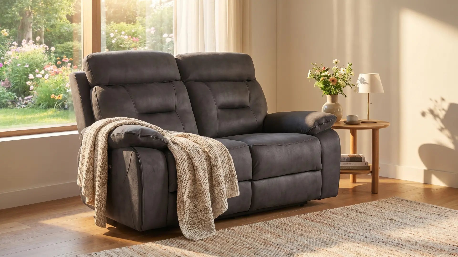 Foster Dark Grey Fabric Electric Recliner 2 Seater Sofa - Furniture Instore