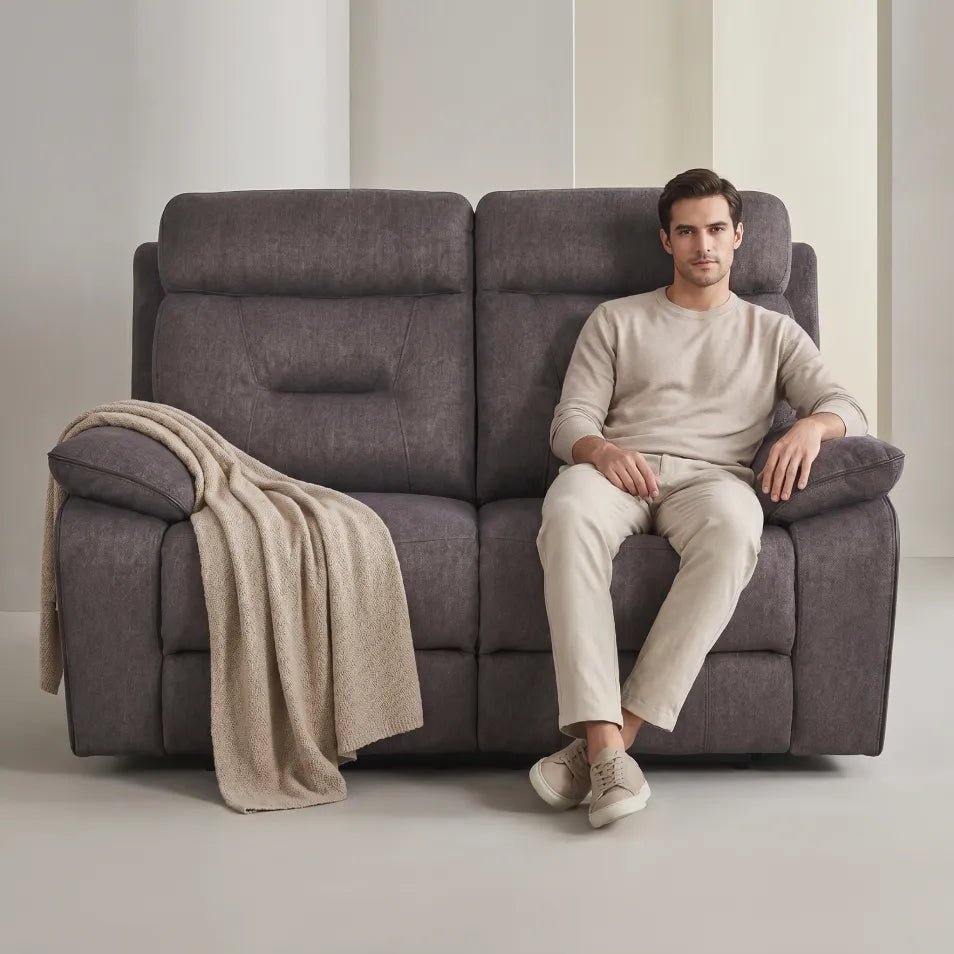 Dark grey fabric electric recliner 2 seater sofa