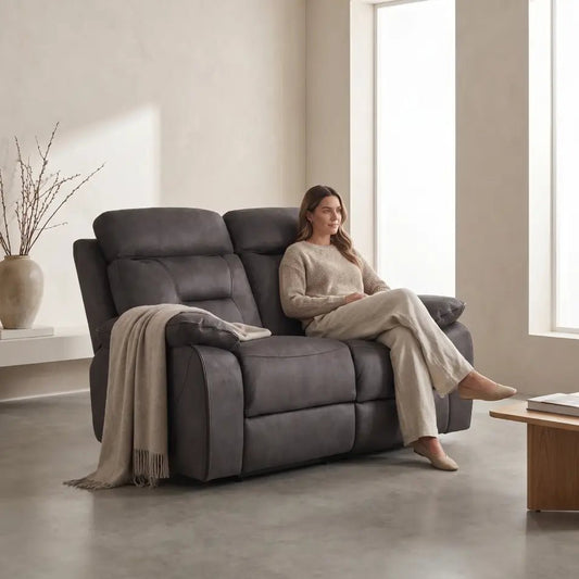 Foster Dark Grey Fabric Electric Recliner 2 Seater Sofa - Furniture Instore