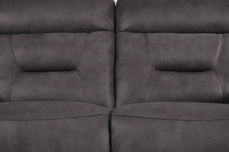 Close-up showing fabric texture on the Foster Dark Grey Recliner 2-Seater Sofa – FurnitureInStore