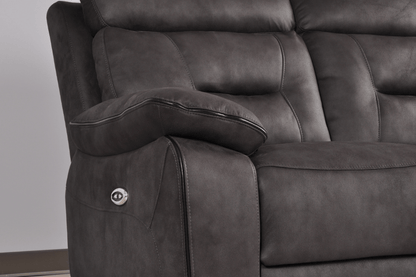 Close-up of the Foster Dark Grey Fabric Electric Recliner 2-Seater Sofa – FurnitureInStore