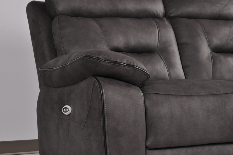 Close-up of the Foster Dark Grey Fabric Electric Recliner 2-Seater Sofa – FurnitureInStore