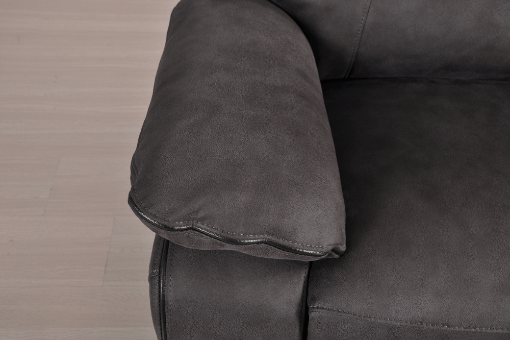 Detailed close-up of stitching and upholstery on Foster Dark Grey Electric Recliner 2-Seater Sofa – FurnitureInStore