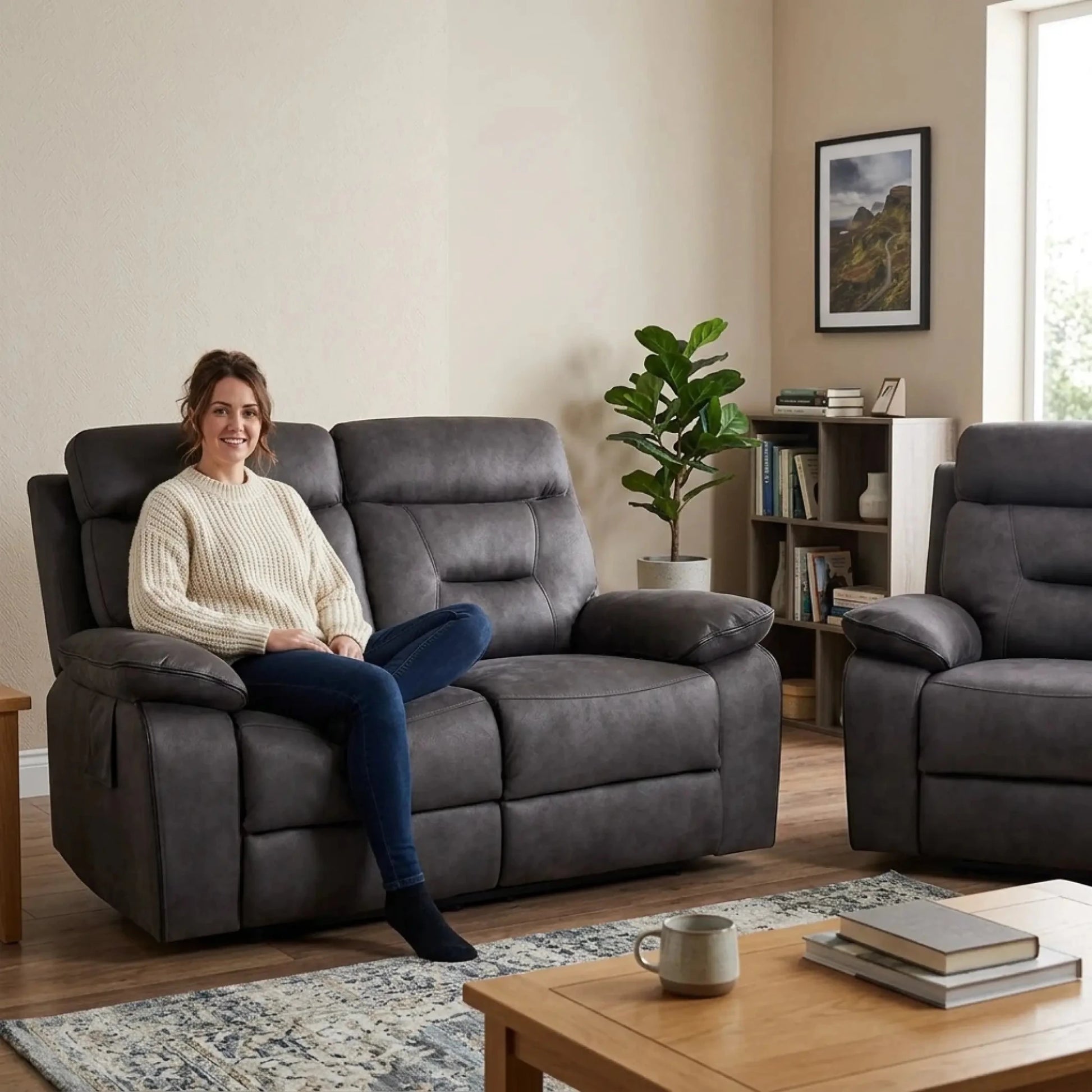 Foster Dark Grey Fabric Electric Recliner 2+1 Seater Sofa Set - Furniture Instore