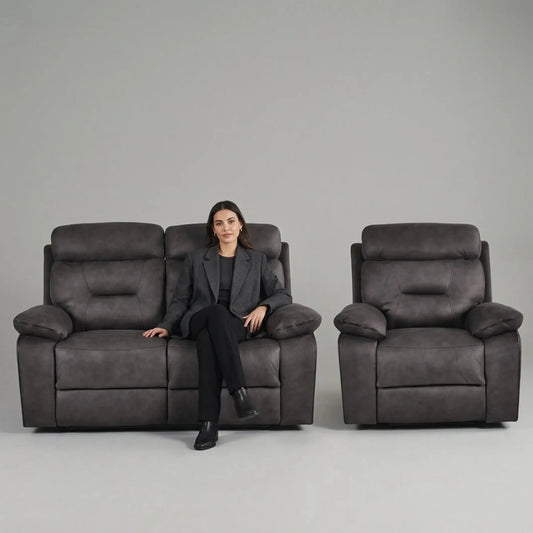 Foster Dark Grey Fabric Electric Recliner 2+1 Seater Sofa Set - Furniture Instore