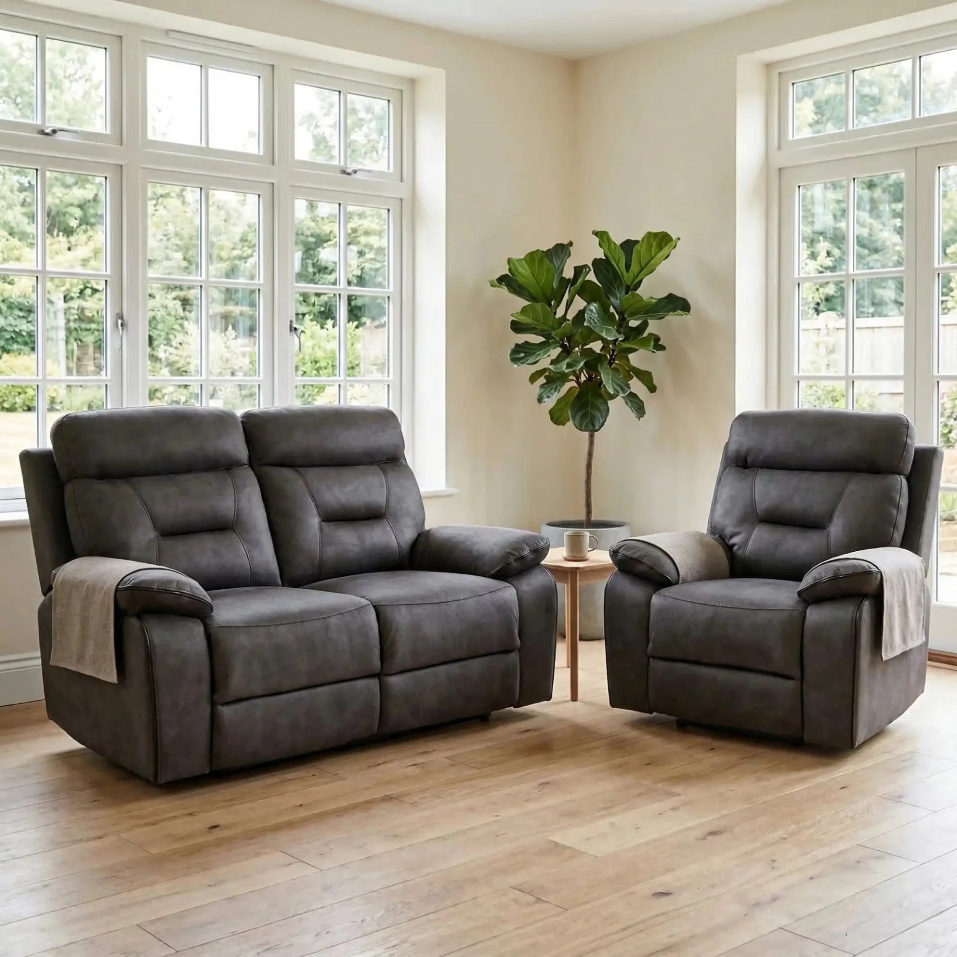 Foster Dark Grey Fabric Electric Recliner 2+1 Seater Sofa Set - Furniture Instore