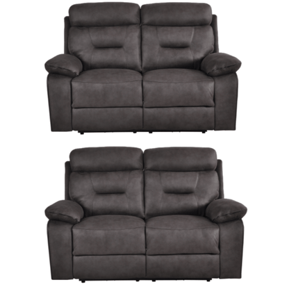 Two gray reclining sofas on a white background