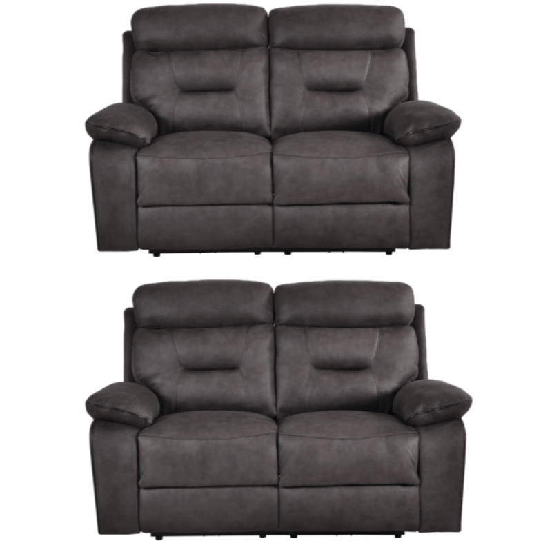 Two gray reclining sofas on a white background