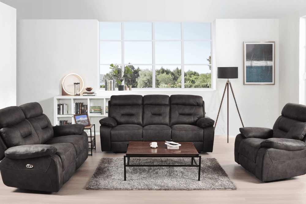 Foster Dark Grey Fabric Electric Recliner 3+2+1 Seater Sofa Set