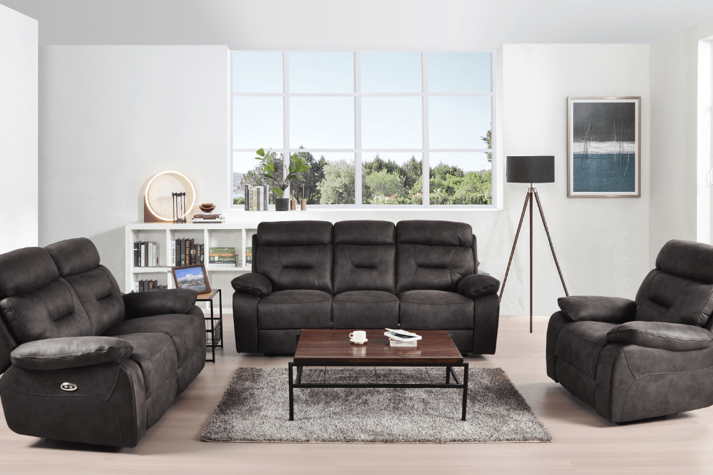 Foster Dark Grey Fabric Electric Recliner 3+2+1 Seater Sofa Set - Furniture Instore