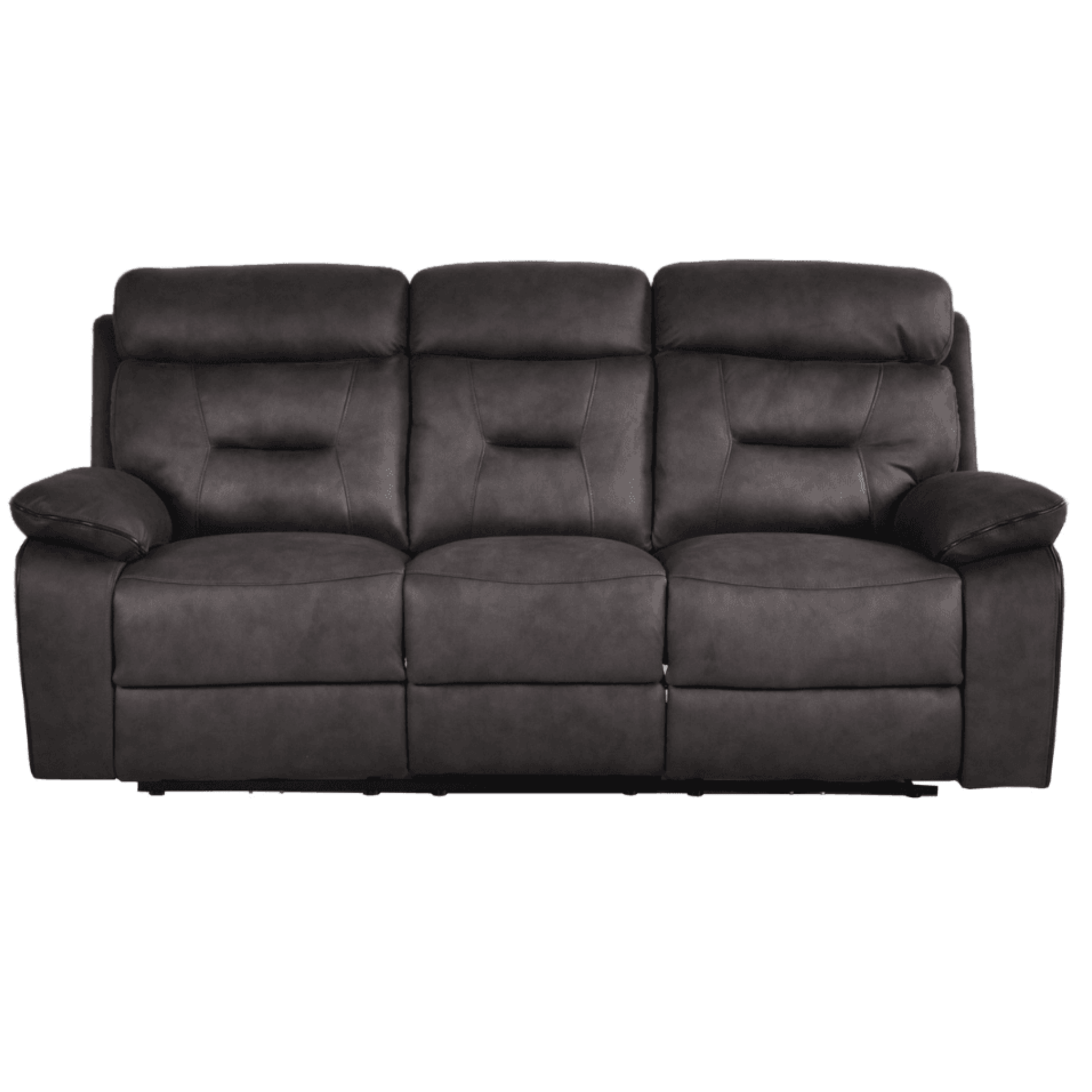 Dark gray leather reclining sofa on a white background