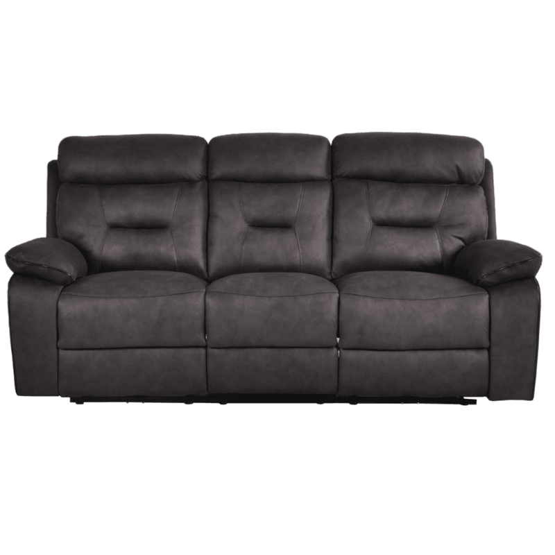 Dark gray leather reclining sofa on a white background