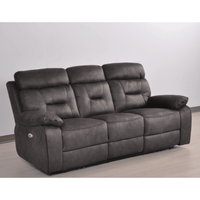 Gray sofa with reclining feature on a plain background