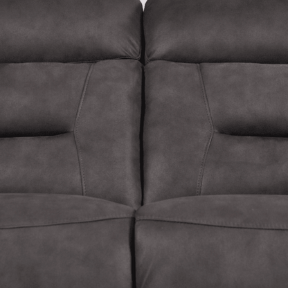 Close-up of a gray leather sofa
