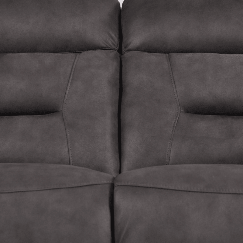 Close-up of a gray leather sofa