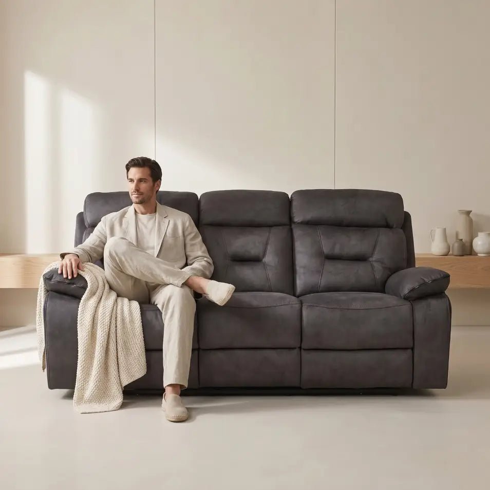 Foster Dark Grey Fabric Electric Recliner 3 Seater Sofa - Furniture Instore