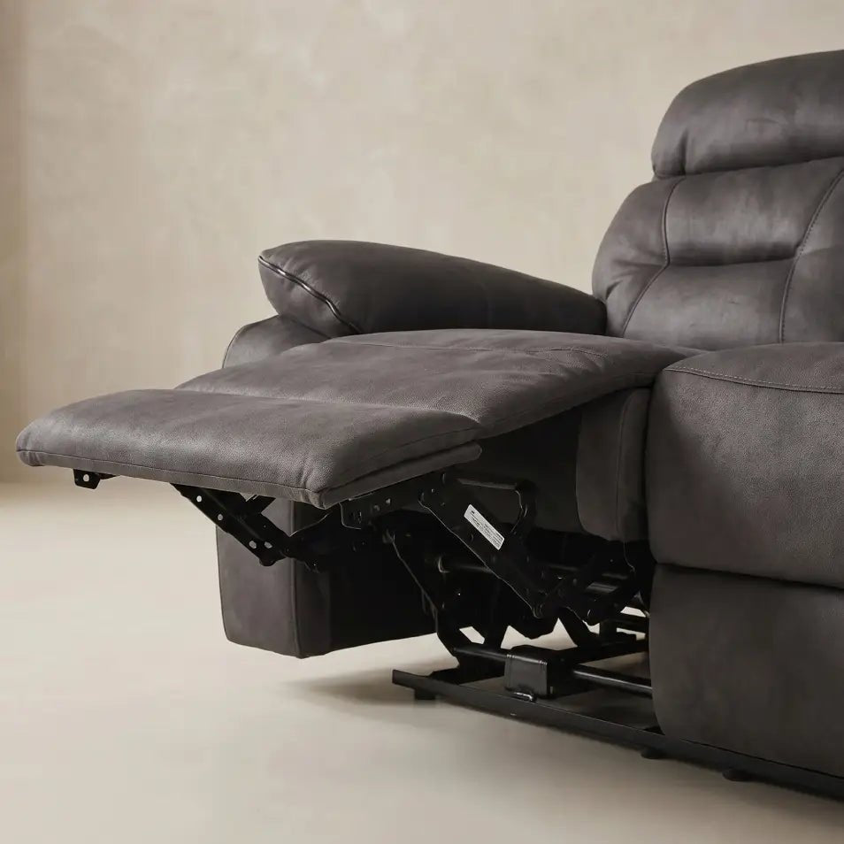 Foster Dark Grey Fabric Electric Recliner 3 Seater Sofa - Furniture Instore