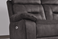 Close-up angle highlighting the soft fabric on the Foster Dark Grey Electric Recliner Sofa – FurnitureInStore