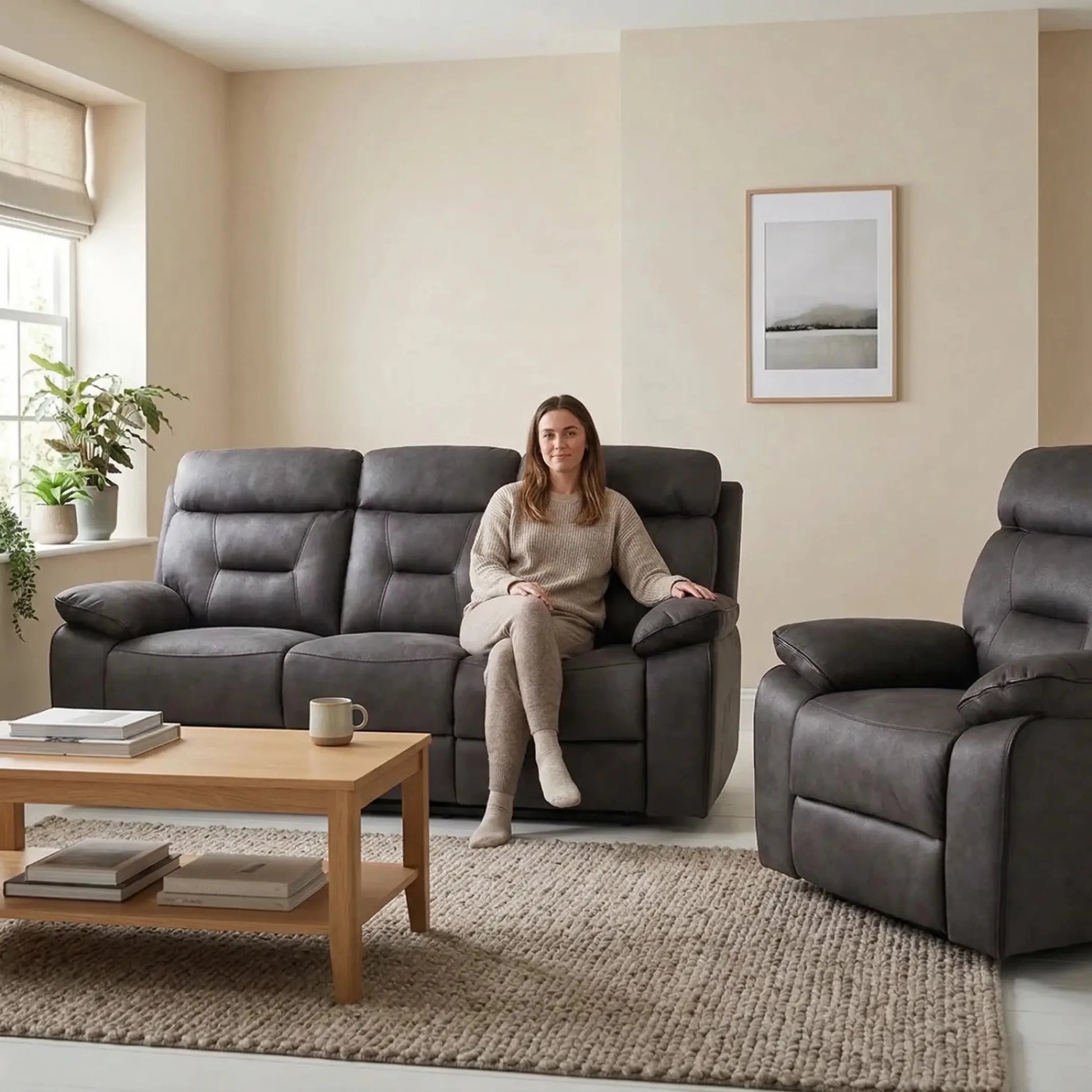 Foster Dark Grey Fabric Electric Recliner 3+1 Seater Sofa Set - Furniture Instore