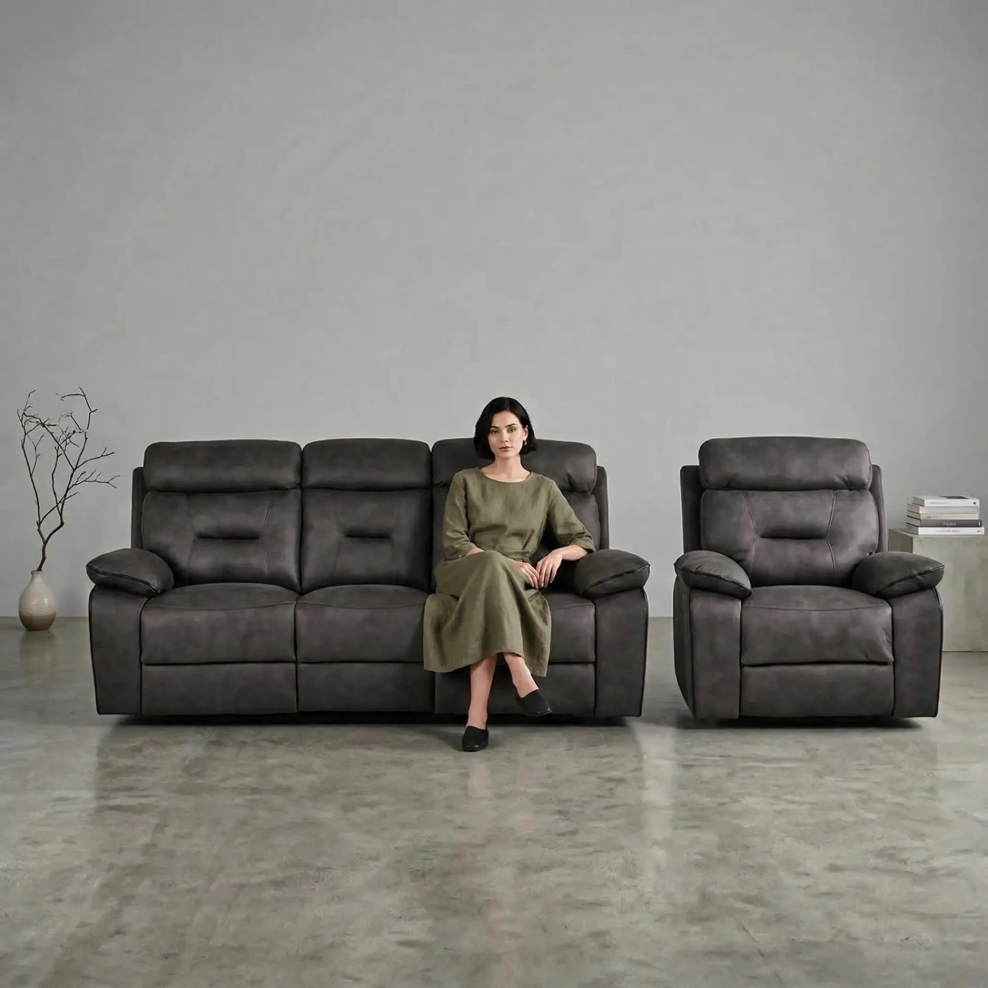 Foster Dark Grey Fabric Electric Recliner 3+1 Seater Sofa Set - Furniture Instore