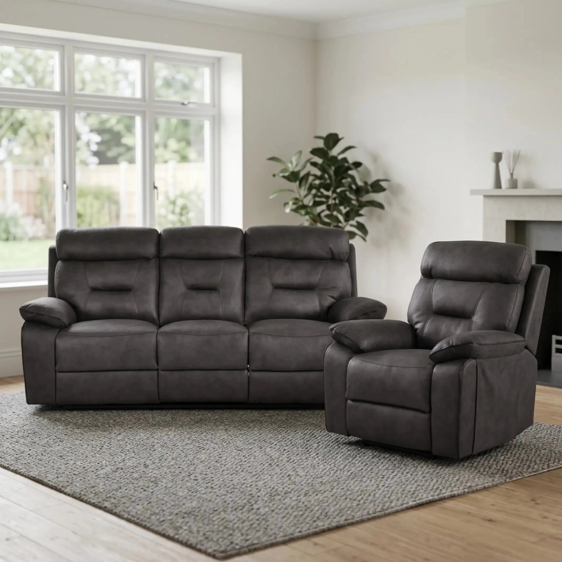Foster Dark Grey Fabric Electric Recliner 3+1 Seater Sofa Set - Furniture Instore