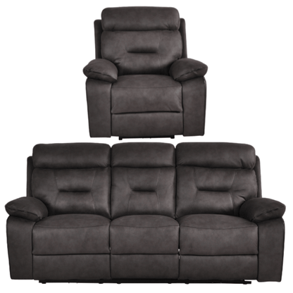 Gray recliner chair and sofa set on a white background