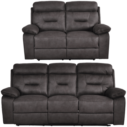 Two gray reclining sofas on a white background