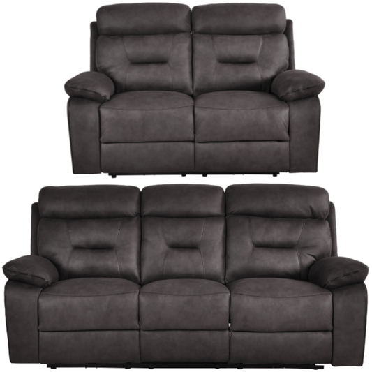 Two gray reclining sofas on a white background