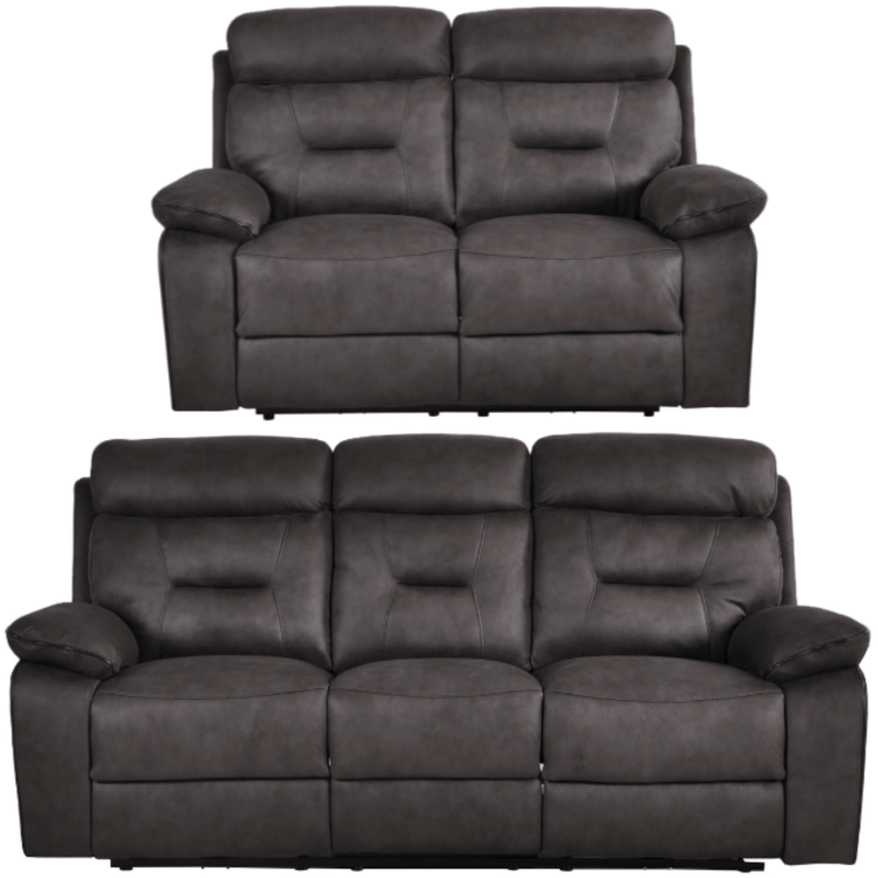 Two gray reclining sofas on a white background