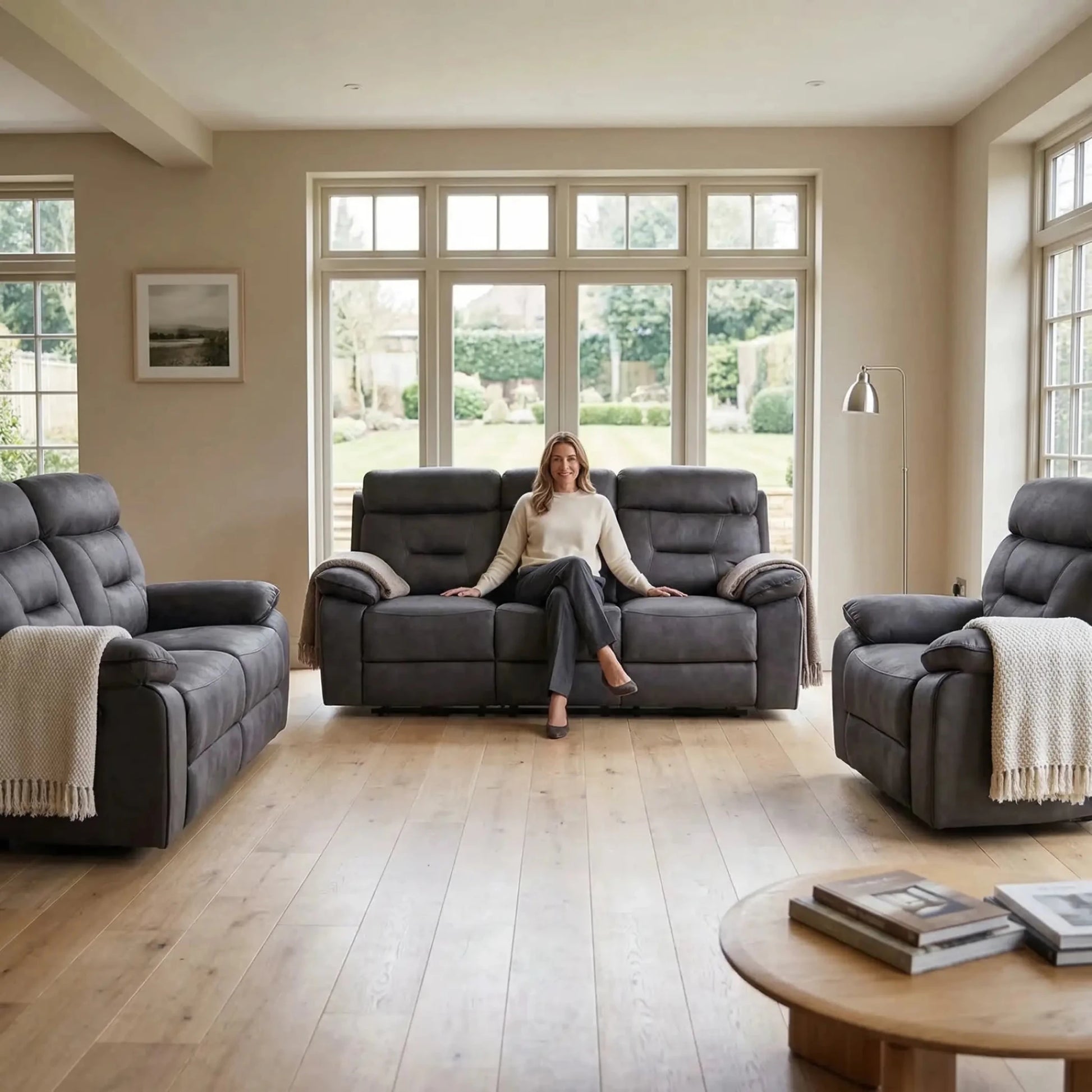Foster Dark Grey Fabric Electric Recliner 3+2+1 Seater Sofa Set - Furniture Instore