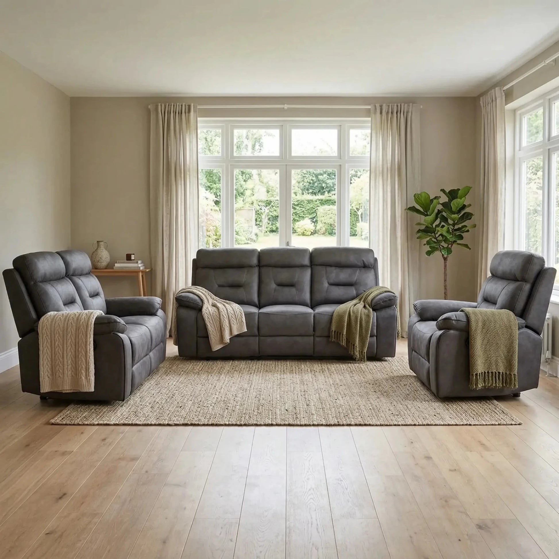 Foster Dark Grey Fabric Electric Recliner 3+2+1 Seater Sofa Set - Furniture Instore