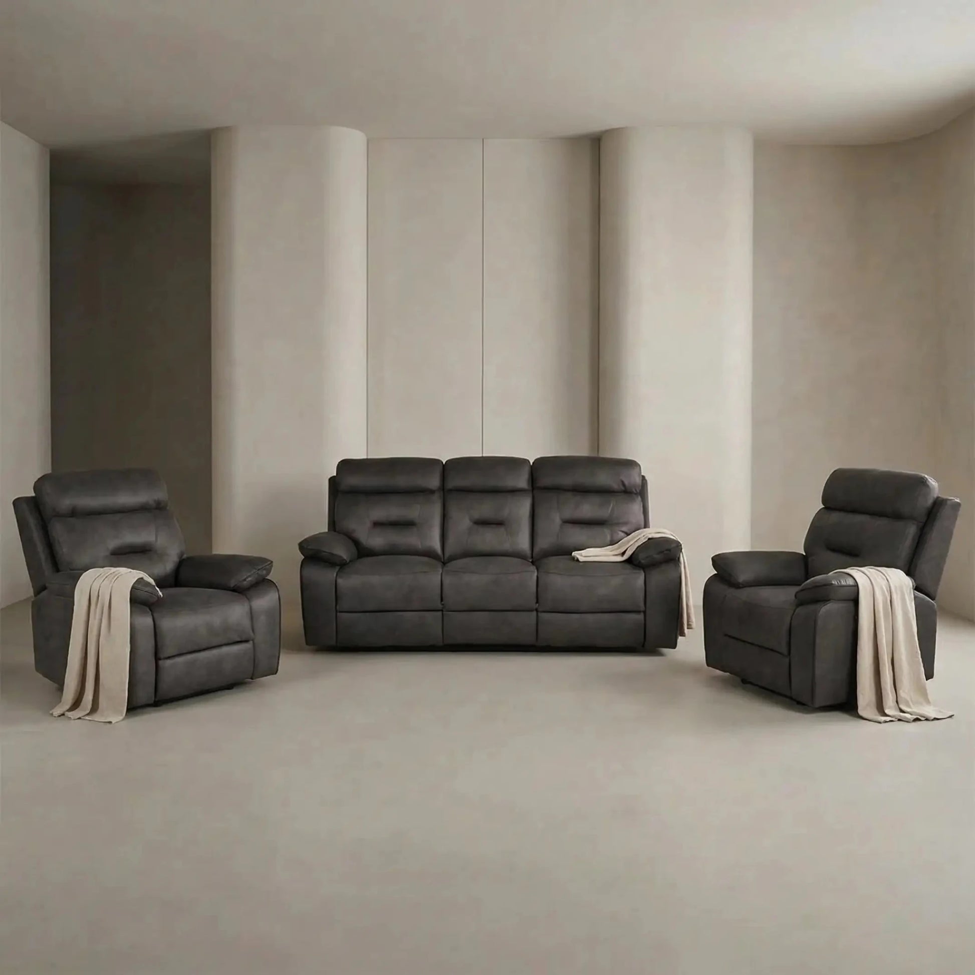 Foster Dark Grey Fabric Electric Recliner 3+2+1 Seater Sofa Set - Furniture Instore