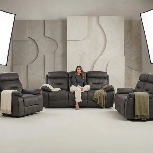 Foster Dark Grey Fabric Electric Recliner 3+2+1 Seater Sofa Set - Furniture Instore
