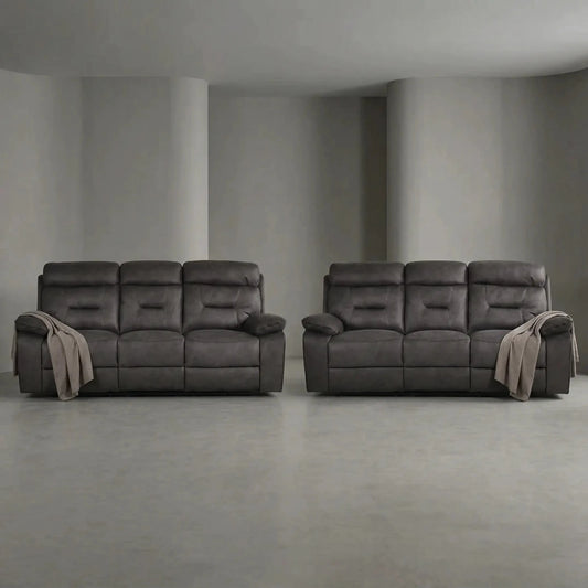 Foster Dark Grey Fabric Electric Recliner 3+3 Seater Sofa Set - Furniture Instore