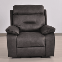 Gray recliner chair on a light wooden floor with a neutral background