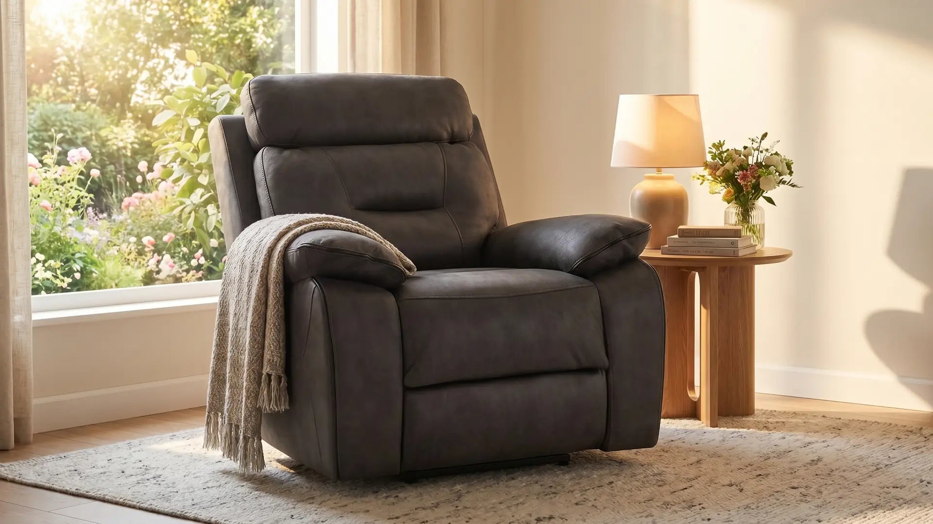 Foster Dark Grey Fabric Electric Recliner Armchair - Furniture Instore