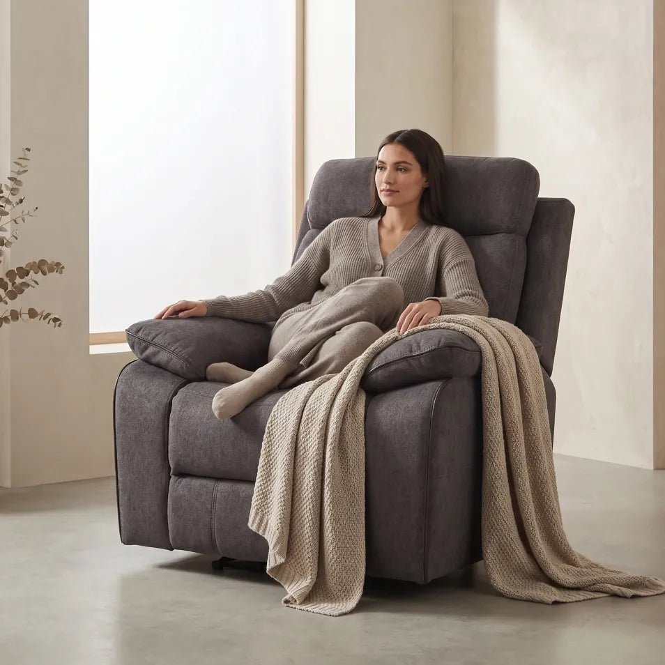 Foster dark grey fabric electric recliner armchair
