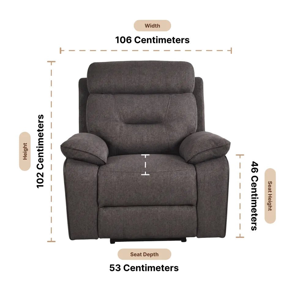 Dark grey fabric electric recliner chair - Dimensions