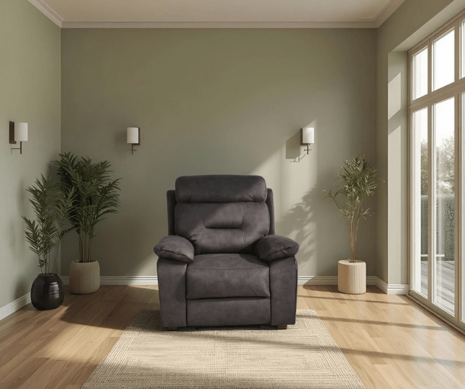 Foster Dark Grey Fabric Electric Recliner 1 Seater Sofa Set - Furniture Instore